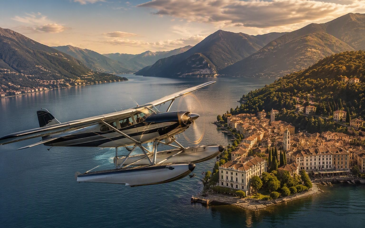 Seaplane flight over Lake Como