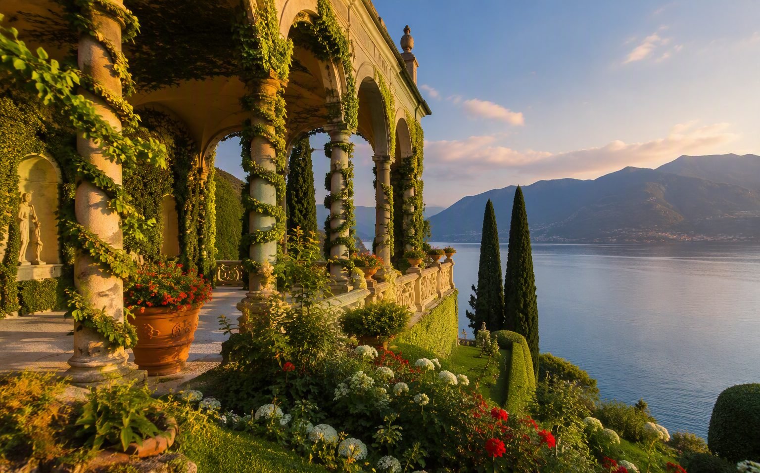 Rivage de Tremezzo avec les jardins de la Villa Carlotta sur le lac de Côme